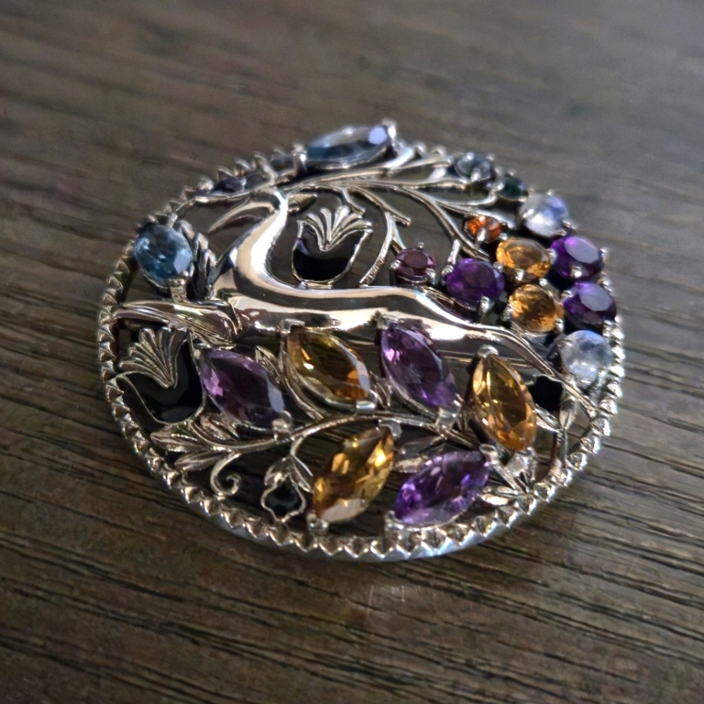 Nicky Butler 925 Sterling Silver Stag Pendant Brooch Designer Amethyst Citrine - Picture 2 of 16